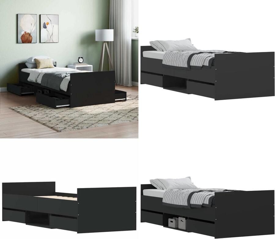 VidaXL Bedframe met hoofd- en voeteneinde zwart 75x190 cm Bedframe Bedframes Bed Bedbodem