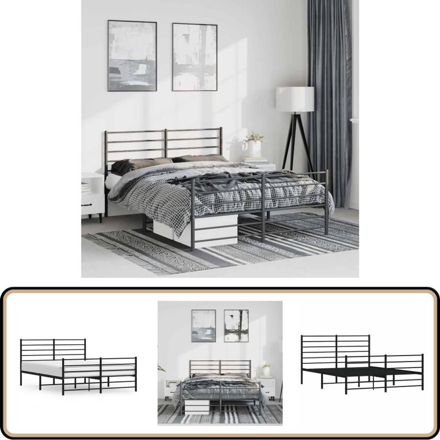 VidaXL Bedframe Met hoofd- en voeteneinde Zwart Klassieke Bed Frame Metalen Bedframe Robuust Bedframe Boxspring Bed Slaapcomfort