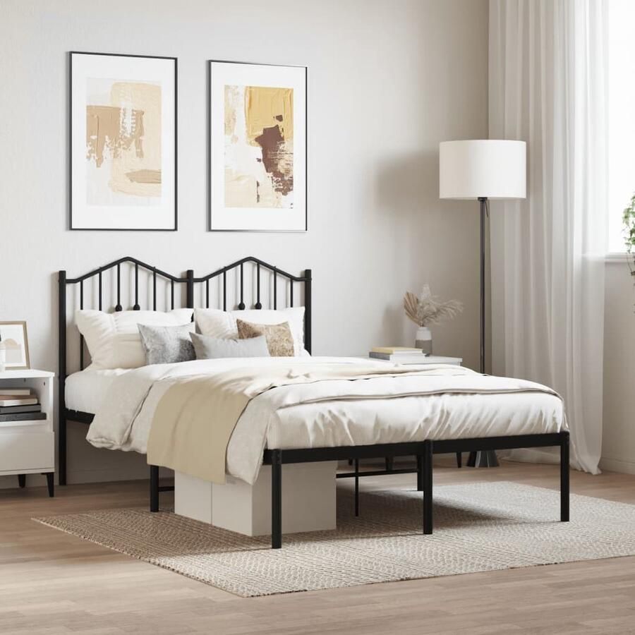 VidaXL Bedframe Met Hoofdbord 120x190 cm Zwart Klassieke Bed Frame Metalen Bedframe Zwart Bedframe Staal Bedframe Tweepersoons Bed King Size Bed Boxspring Bed Hoofdbord Bed - Foto 2