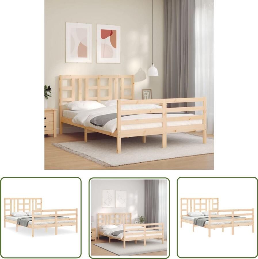 VidaXL Bedframe met hoofdbord 140x200 cm Grenenhout Massief Houten Bed Grenenhouten Bed Tweepersoons Bed Frame Boxspring Bed Slaapkamer Meubels