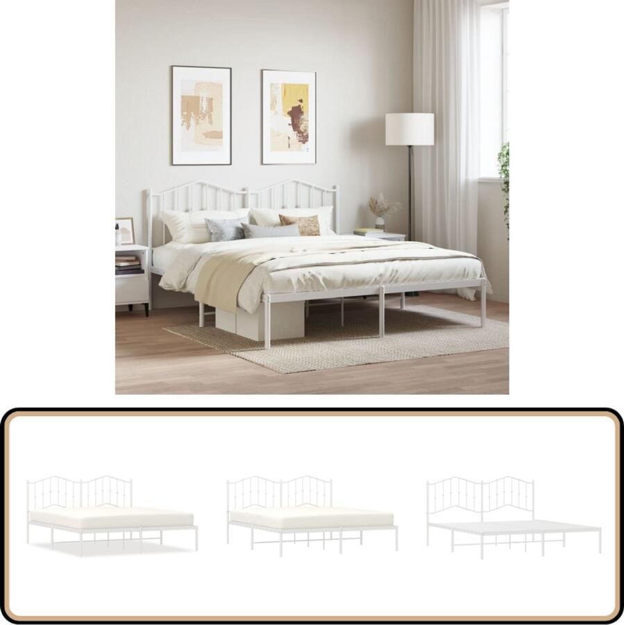 VidaXL Bedframe met Hoofdbord 180x200 cm Wit Klassieke Bed Frame Staal Bedframe Met Hoofdbord Witte Bedframe Boxspring Bedframe Tweepersoons Bedframe Ruime Bedframe