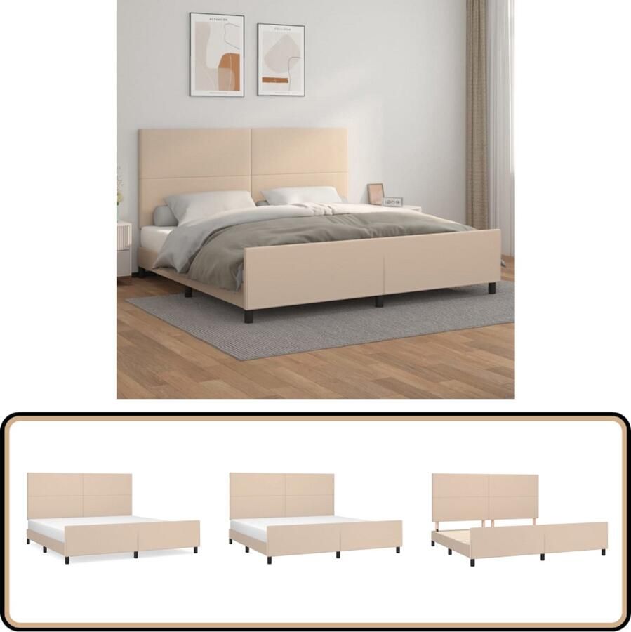 VidaXL Bedframe met hoofdbord 200x200 cm Cappuccino Bed Frame Kapstok Houten Bed Tweepersoons Bed Bruine Bed Kunstleder Bed Adjustable Headboard Boxspring Bed