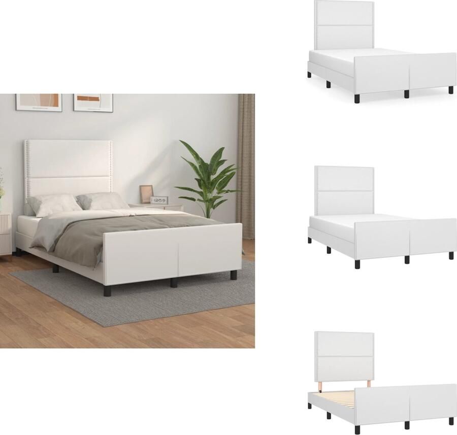 VidaXL Bedframe Comfort Hoofdeinde 203 x 126 x 118 128 cm Verstelbaar hoofdbord en ondersteuning Wit kunstleer Geschikt voor 120 x 200 cm matras Bed