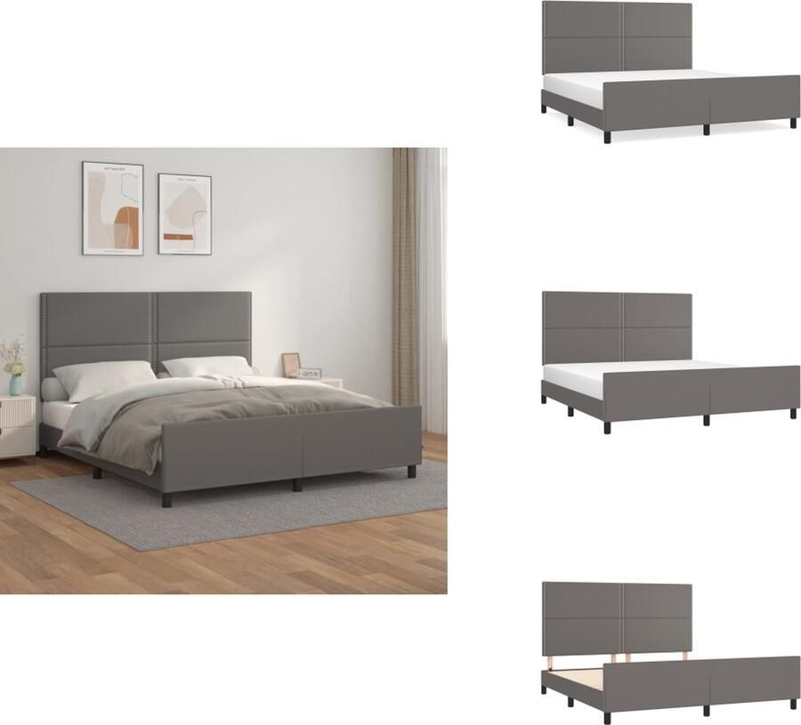 VidaXL Bedframe Met Hoofdbord Bedframes Met Hoofdborden Bedframe Bed Bedframe met hoofdbord kunstleer grijs 160x200 cm
