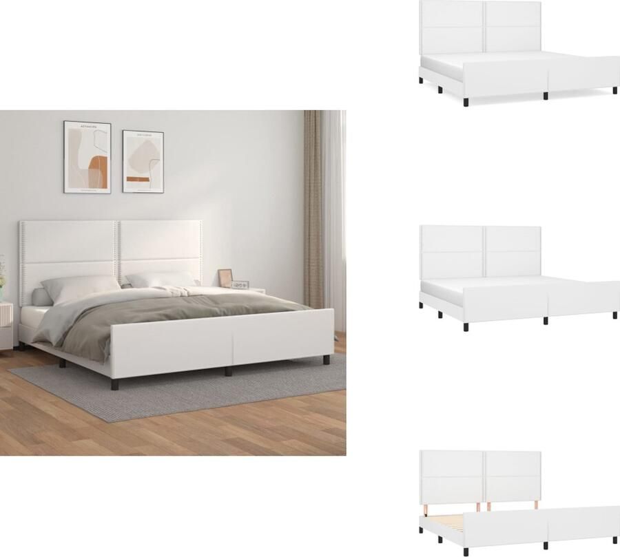 The Living Store Bedframe Wit Kunstleer Verstelbaar Hoofdeinde Stabiele Poten Multiplex Lattenbodem Comfortabele Rugondersteuning 203x206x118 128 cm Geschikt voor 200x200 cm matras Levering zonder matras