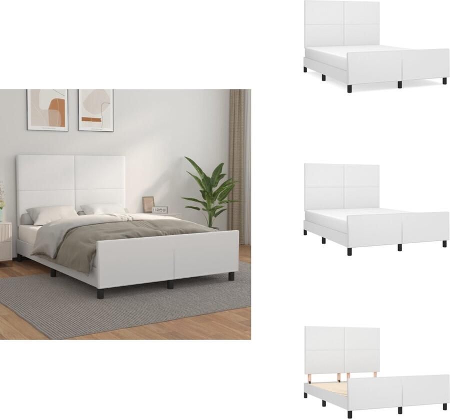 VidaXL Bedframe Met Hoofdbord Bedframes Met Hoofdborden Bedframe Bed Bedframe met hoofdbord kunstleer wit 140x190 cm - Foto 2