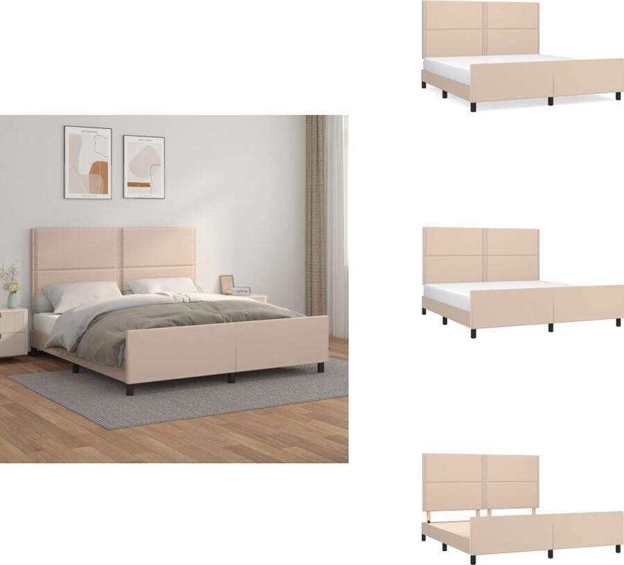 VidaXL Bedframe Met Hoofdbord Bedframes Met Hoofdborden Bedframe Bed Bedframe met hoofdbord kunstleer cappuccinokleurig 160x200 cm - Foto 2