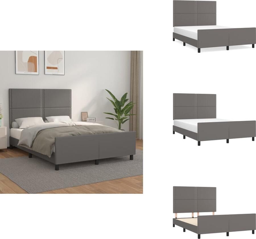 VidaXL Bedframe Kunstleer Verstelbaar hoofdeinde Stabiele poten Multiplex lattenbodem Comfortabele ondersteuning Grijs 203x146x118 128cm Bed