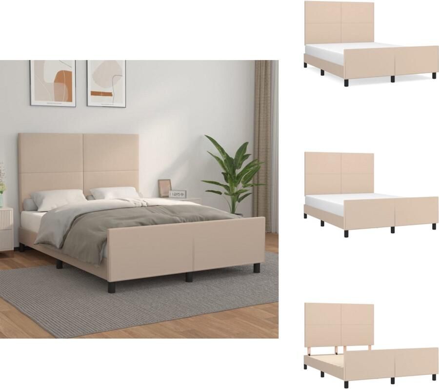 VidaXL Bedframe Capuccino Kunstleer Verstelbare Hoogte Multiplex Lattenbodem 193x146x118 128cm Geschikt voor 140x190cm Matras Inclusief Hoofdeind Bed - Foto 2
