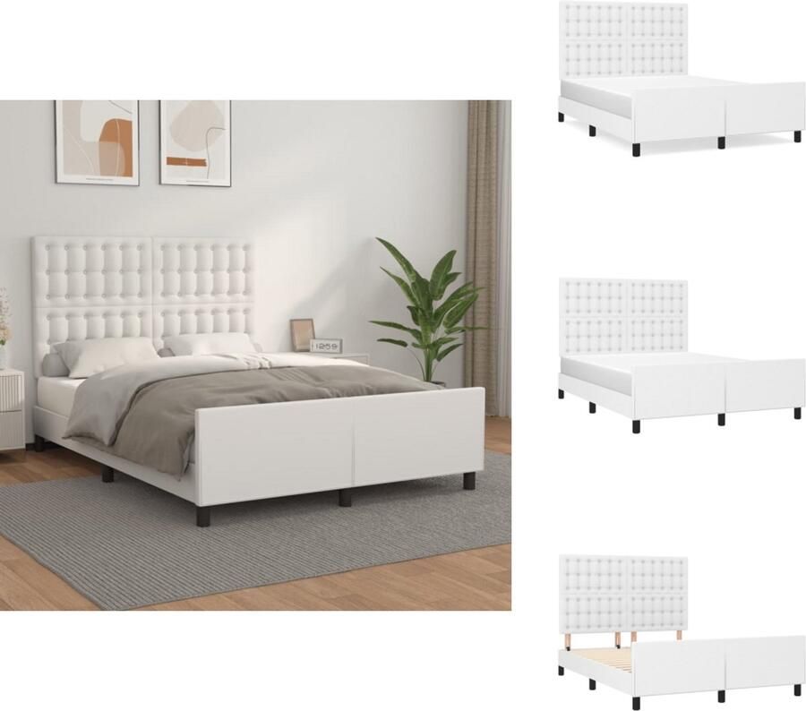 VidaXL Bedframe Met Hoofdbord Bedframes Met Hoofdborden Bedframe Bed Bedframe met hoofdbord kunstleer wit 140x190 cm