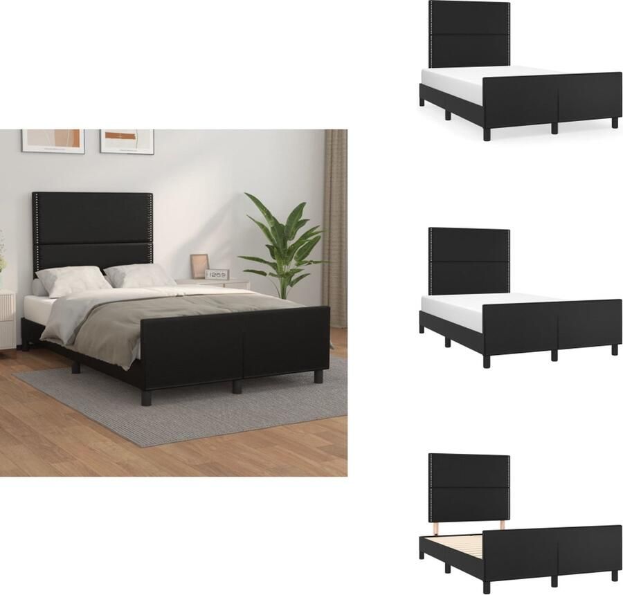 VidaXL Bedframe Zwart Kunstleer Verstelbaar hoofdeinde Stabiele poten Multiplex lattenbodem 203 x 126 x 118 128 cm (L x B x H) Bed