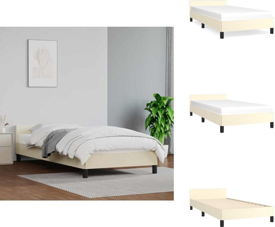 VidaXL Bedframe Met Hoofdbord Bedframes Met Hoofdborden Bedframe Bed Bedframe met hoofdeinde zonder matras 100x200 cm crèmekleurig - Foto 2