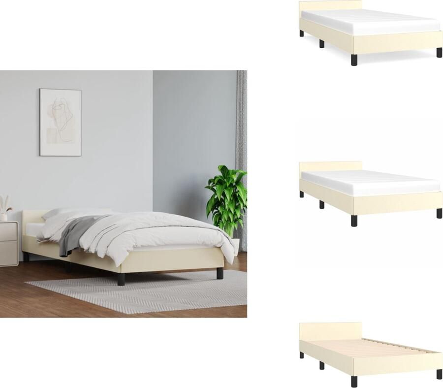 VidaXL Bedframe Met Hoofdbord Bedframes Met Hoofdborden Bedframe Bed Bedframe met hoofdeinde zonder matras 90x190 cm crèmekleurig
