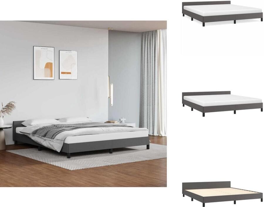 VidaXL Bedframe Met Hoofdbord Bedframes Met Hoofdborden Bedframe Bed Bedframe met hoofdeinde zonder matras 180x200 cm grijs - Foto 2
