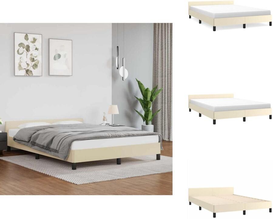 VidaXL Bedframe Met Hoofdbord Bedframes Met Hoofdborden Bedframe Bed Bedframe met hoofdeinde zonder matras 140x190 cm crèmekleurig