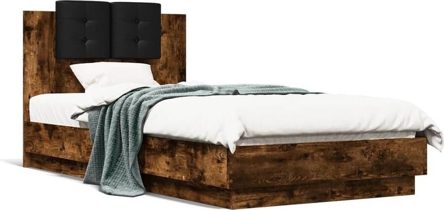 VidaXL -Bedframe-met-hoofdbord-bewerkt-hout-gerookt-eiken-75x190-cm - Foto 3