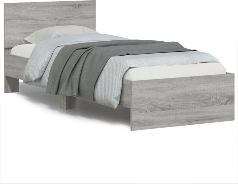 VidaXL -Bedframe-met-hoofdbord-bewerkt-hout-grijs-sonoma-75x190-cm - Foto 3