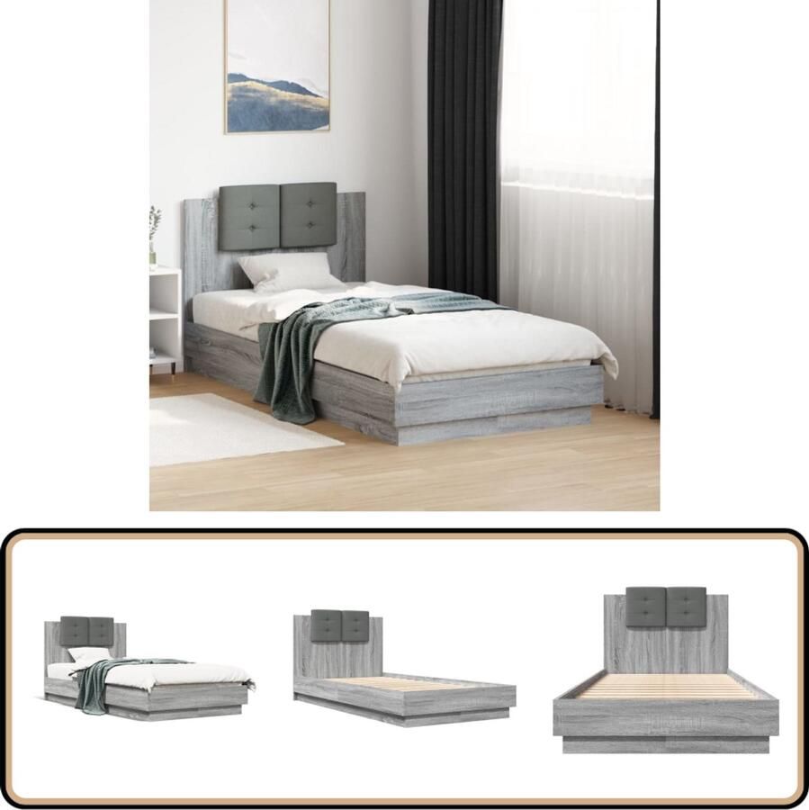 VidaXL Bedframe met hoofdbord bewerkt hout grijs sonoma 75x190 cm