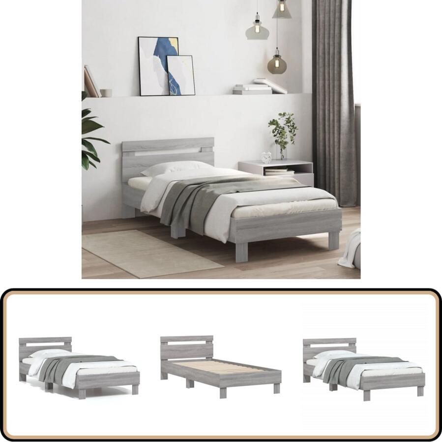 VidaXL Bedframe met hoofdbord bewerkt hout grijs sonoma 75x190 cm