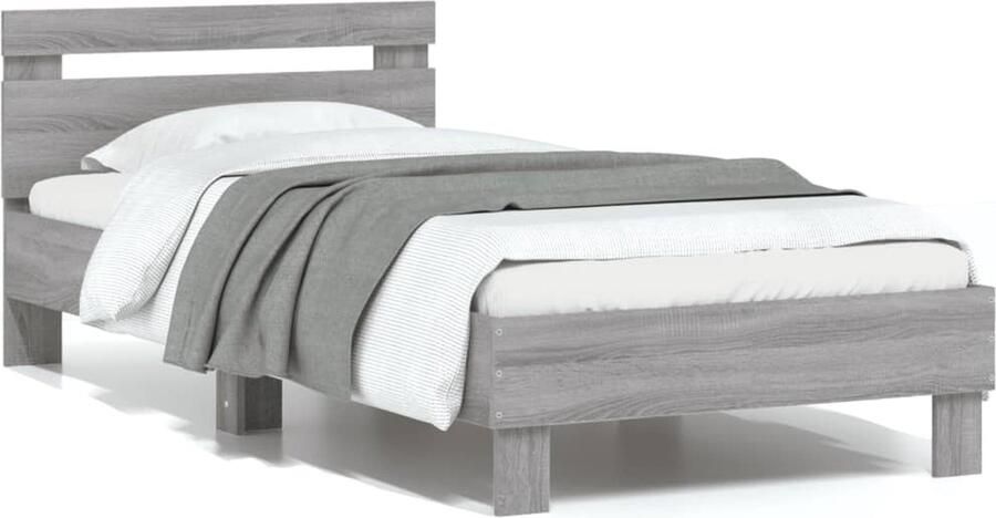 VidaXL -Bedframe-met-hoofdbord-bewerkt-hout-grijs-sonoma-75x190-cm - Foto 6