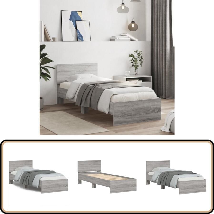 VidaXL Bedframe met hoofdbord bewerkt hout grijs sonoma 75x190 cm