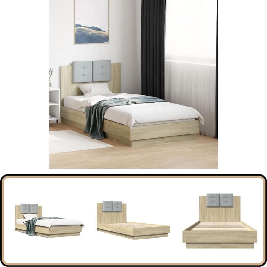 VidaXL Bedframe met hoofdbord bewerkt hout sonoma eiken 75x190 cm