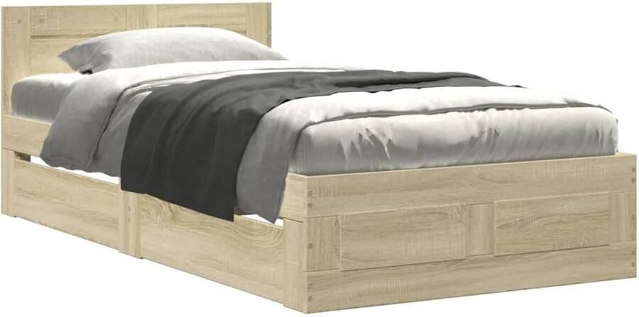 VidaXL Bedframe met hoofdbord bewerkt hout sonoma eiken 75x190 cm