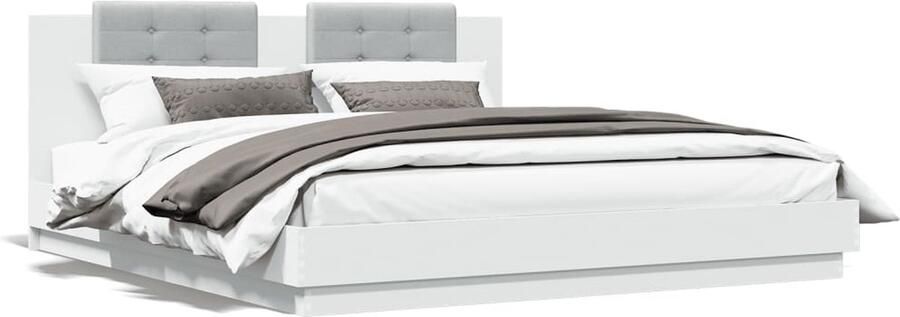 VidaXL -Bedframe-met-hoofdbord-bewerkt-hout-wit-160x200-cm - Foto 3