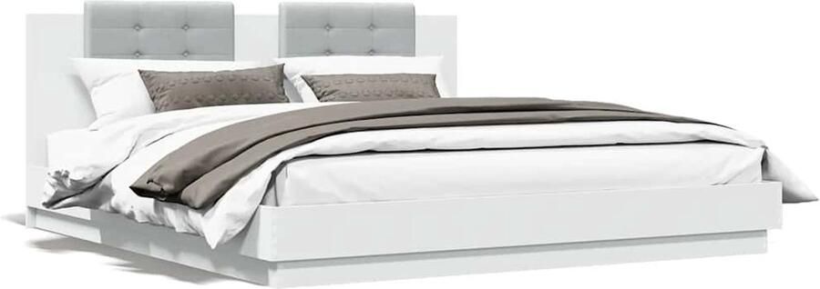 VidaXL -Bedframe-met-hoofdbord-bewerkt-hout-wit-160x200-cm - Foto 2