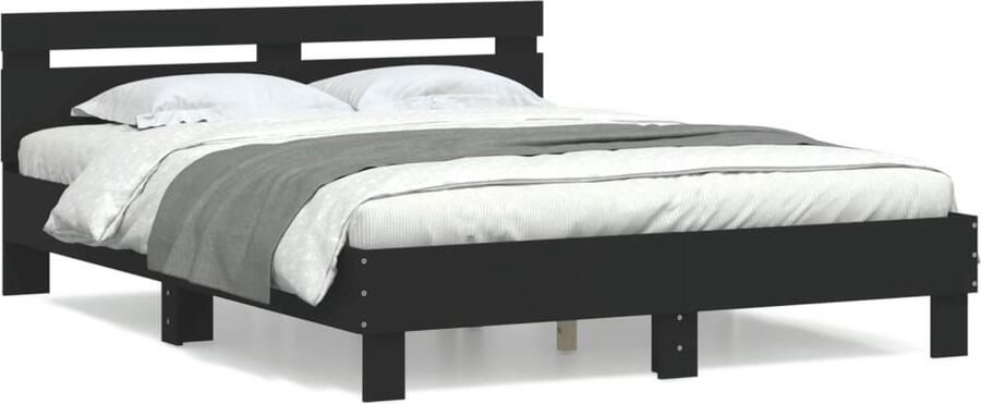 VidaXL -Bedframe-met-hoofdbord-bewerkt-hout-zwart-140x200-cm - Foto 2