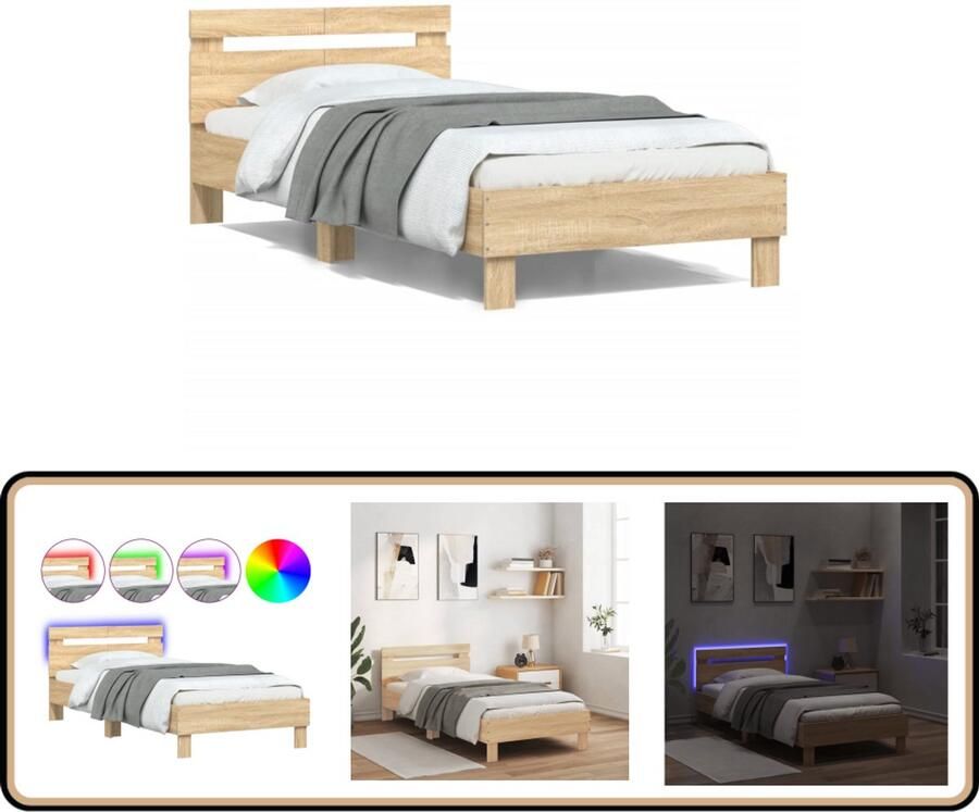 VidaXL Bedframe met hoofdbord en LED sonoma eikenkleurig 100x200 cm