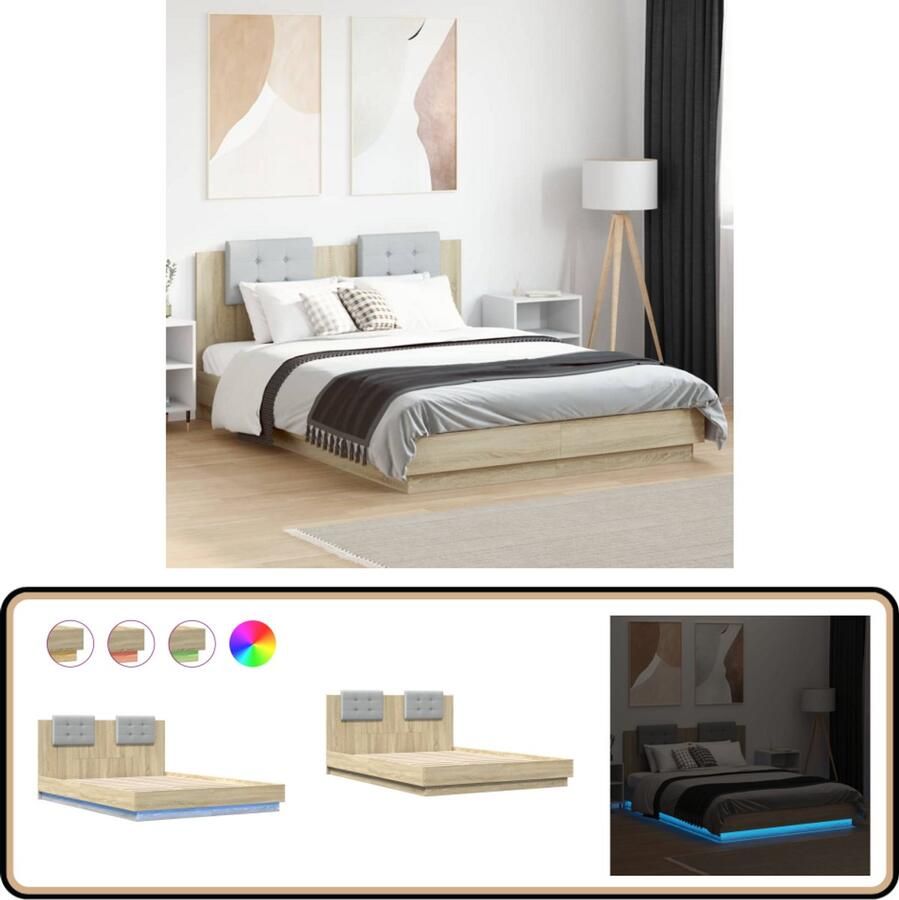 VidaXL Bedframe met hoofdbord en LED sonoma eikenkleurig 140x200 cm