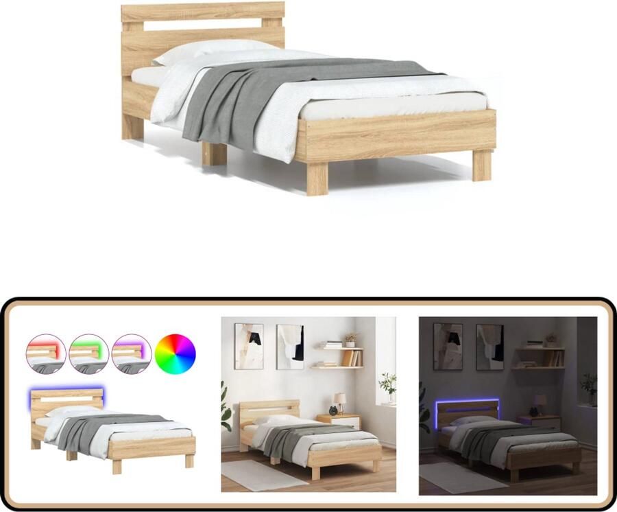 VidaXL Bedframe met hoofdbord en LED sonoma eikenkleurig 75x190 cm