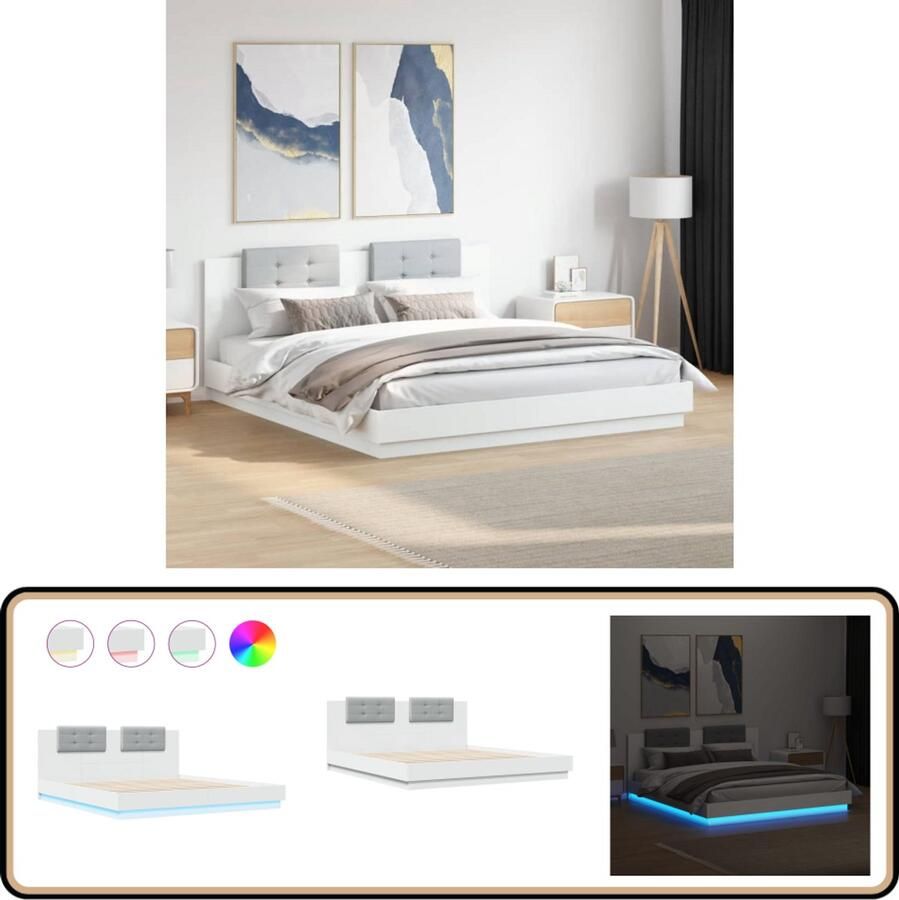 VidaXL Bedframe met hoofdbord en LED-verlichting wit 180x200 cm