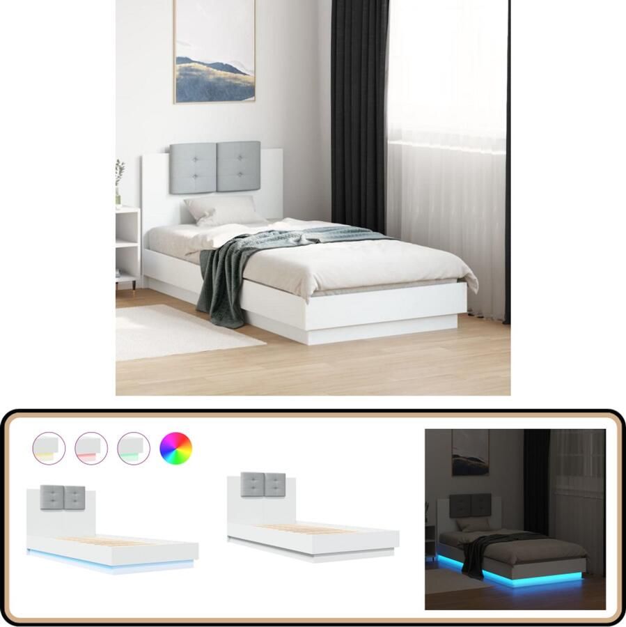 VidaXL Bedframe met hoofdbord en LED-verlichting wit 90x190 cm