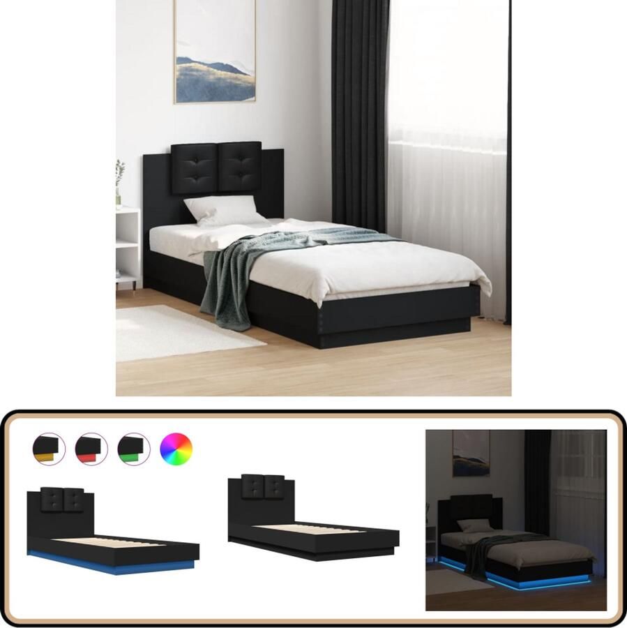 VidaXL Bedframe met hoofdbord en LED-verlichting zwart 100x200 cm