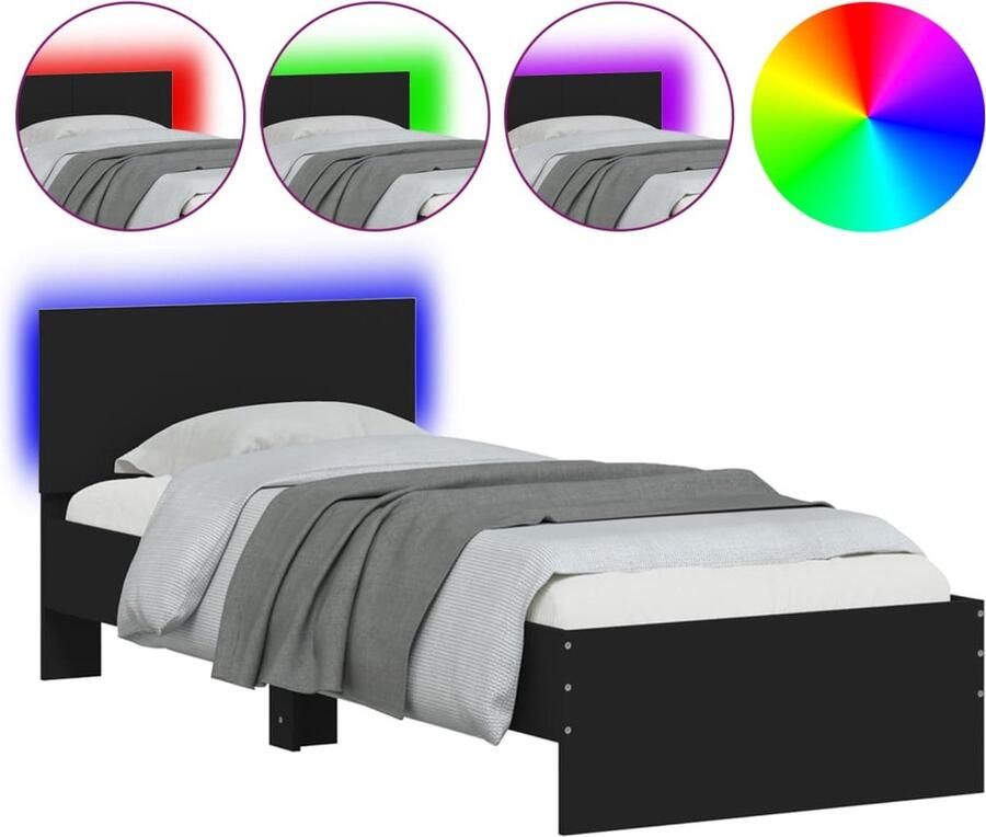 VidaXL Bedframe met hoofdbord en LED-verlichting zwart 75x190 cm