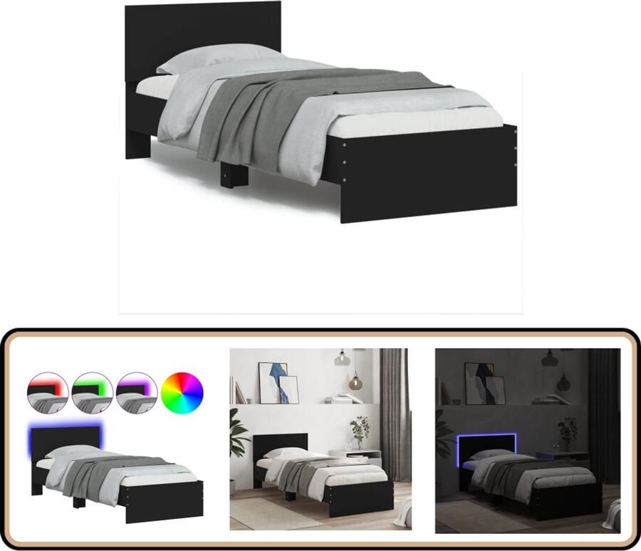 VidaXL Bedframe met hoofdbord en LED-verlichting zwart 90x200 cm