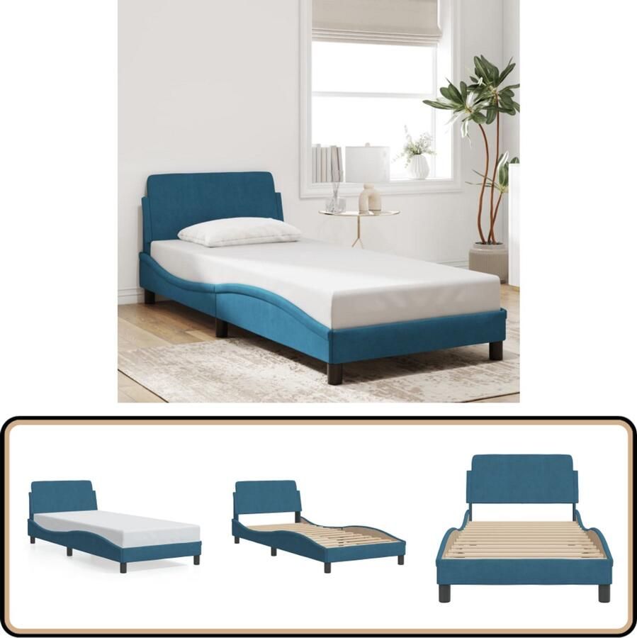 VidaXL Bedframe met hoofdbord fluweel blauw 90x200 cm