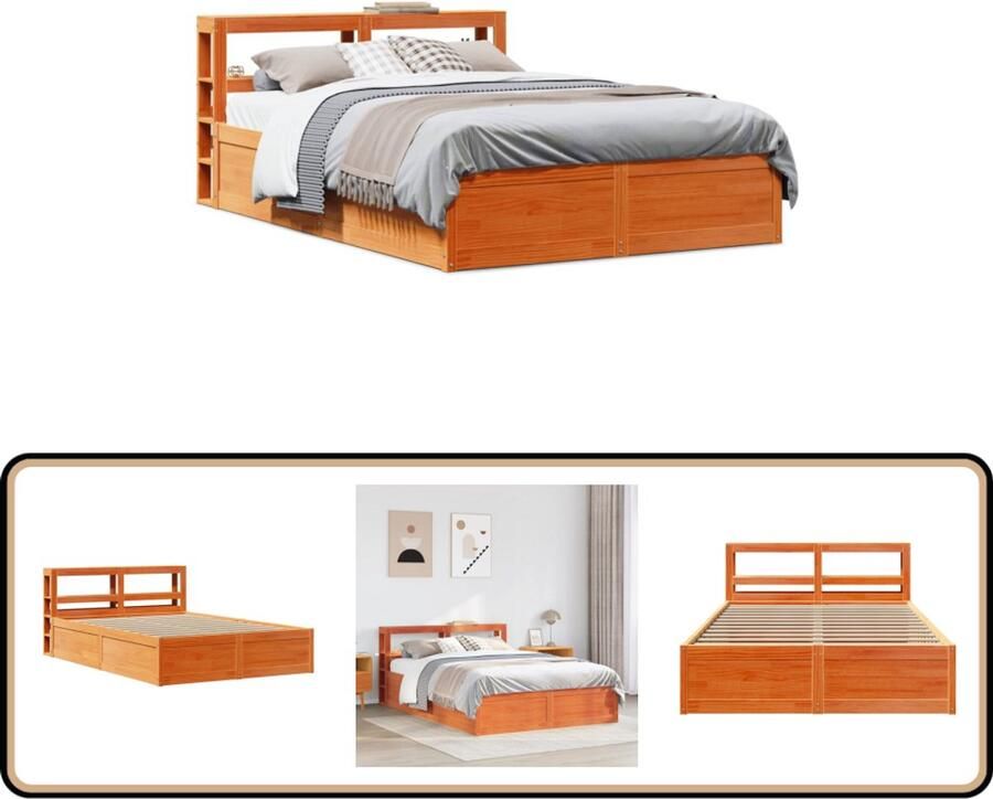 VidaXL Bedframe met hoofdbord grenenhout wasbruin 140x200 cm