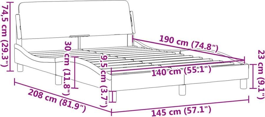 VidaXL -Bedframe-met-hoofdbord-kunstleer-bruin-140x190-cm - Foto 5