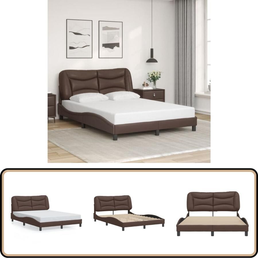 VidaXL Bedframe met hoofdbord kunstleer bruin 140x200 cm