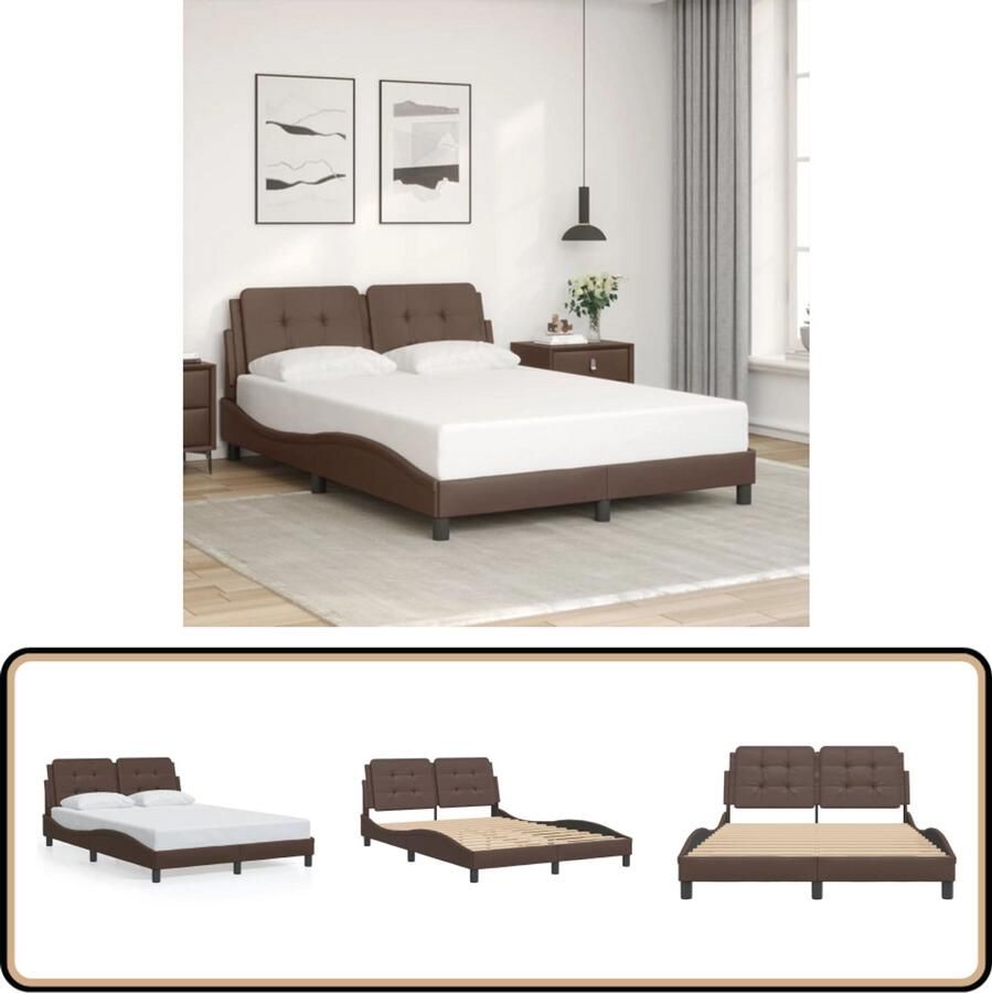 VidaXL Bedframe met hoofdbord kunstleer bruin 140x200 cm