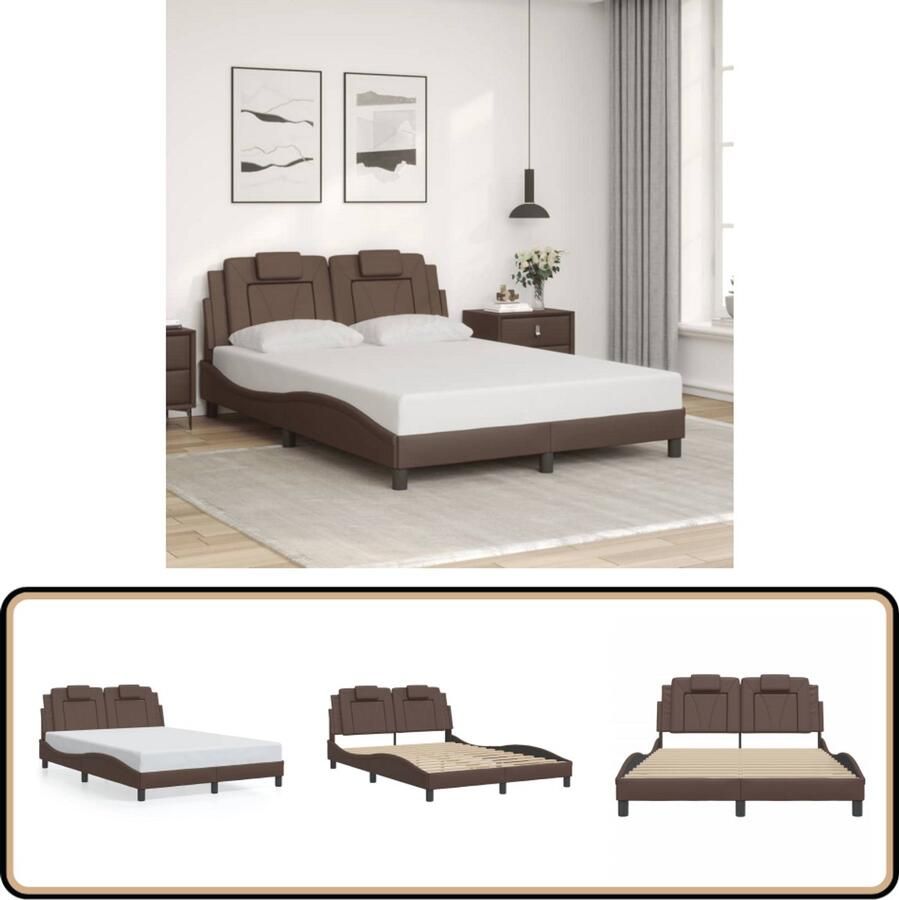 VidaXL Bedframe met hoofdbord kunstleer bruin 140x200 cm