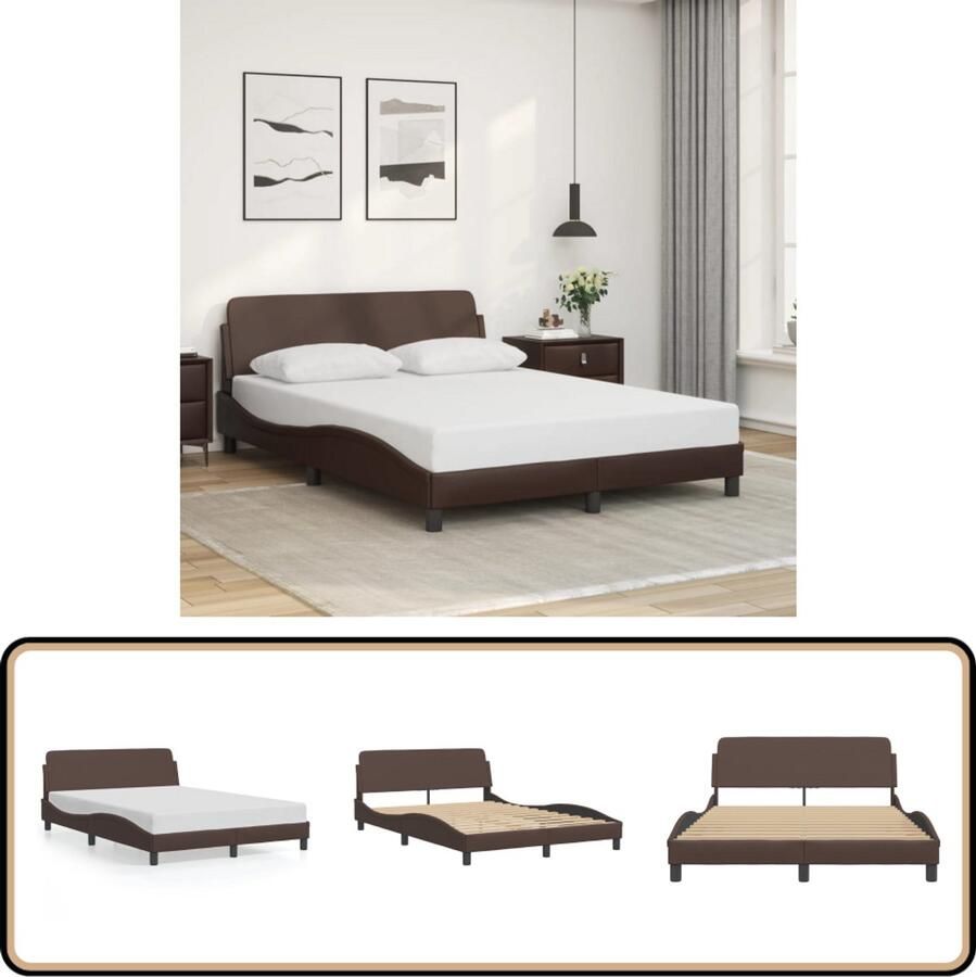 VidaXL Bedframe met hoofdbord kunstleer bruin 140x200 cm