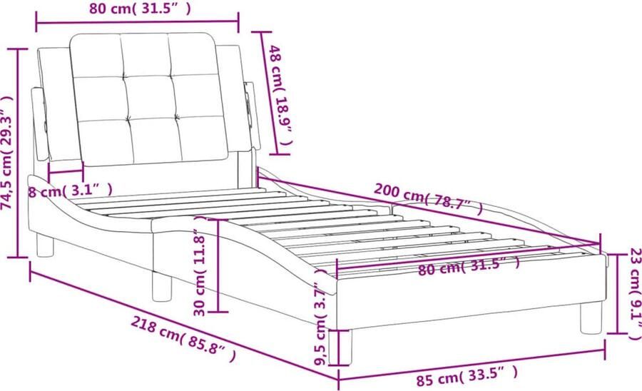 VidaXL Bedframe Viana zonder matras kunstleer wit 80x200 cm - Foto 5