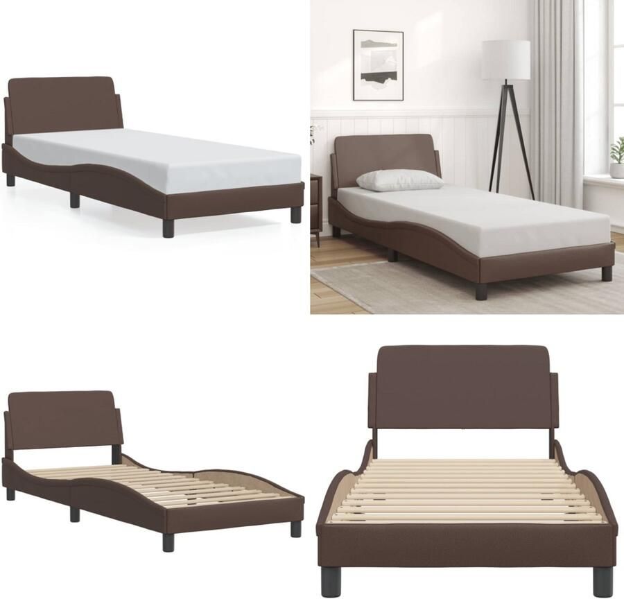VidaXL Bedframe met hoofdbord kunstleer bruin 90x190 cm Bedframe Bedframes Bed Bedbodem