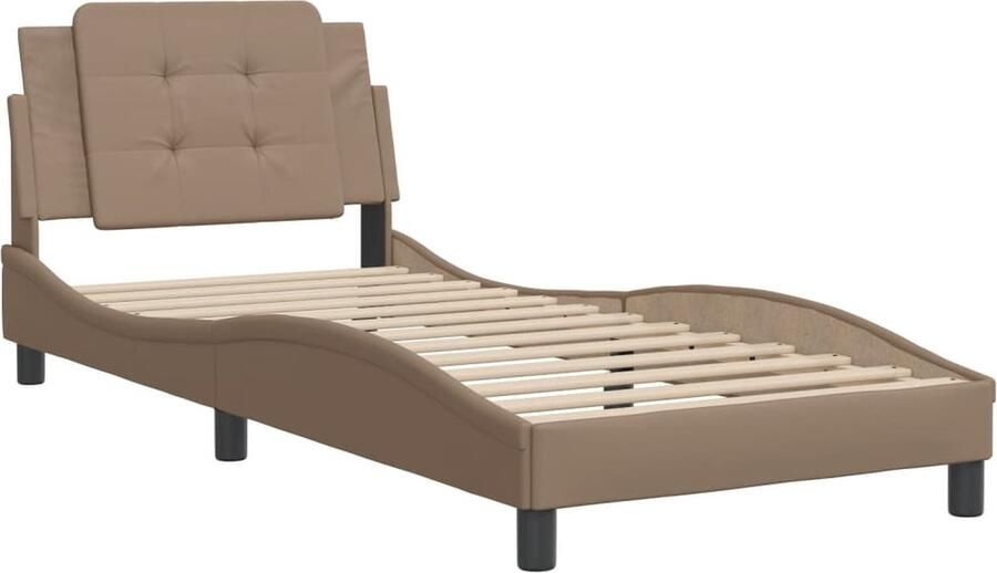 VidaXL -Bedframe-met-hoofdbord-kunstleer-cappuccinokleurig-100x200-cm - Foto 2