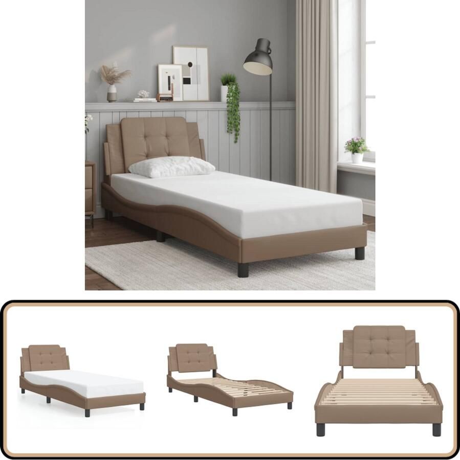 VidaXL Bedframe met hoofdbord kunstleer cappuccinokleurig 100x200 cm