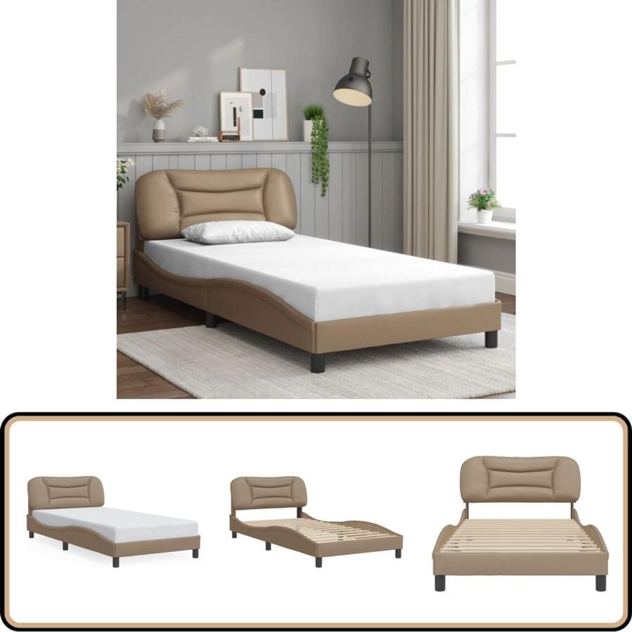 VidaXL Bedframe met hoofdbord kunstleer cappuccinokleurig 100x200 cm
